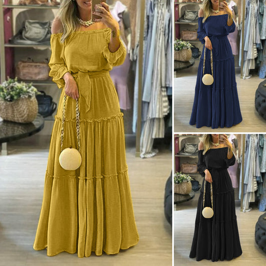 Maya Chic – Robe Épaules Dénudées Ceinturée