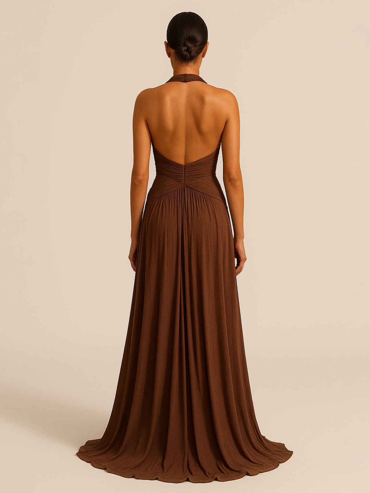 Robe Longue Halter Dos Nu Marron