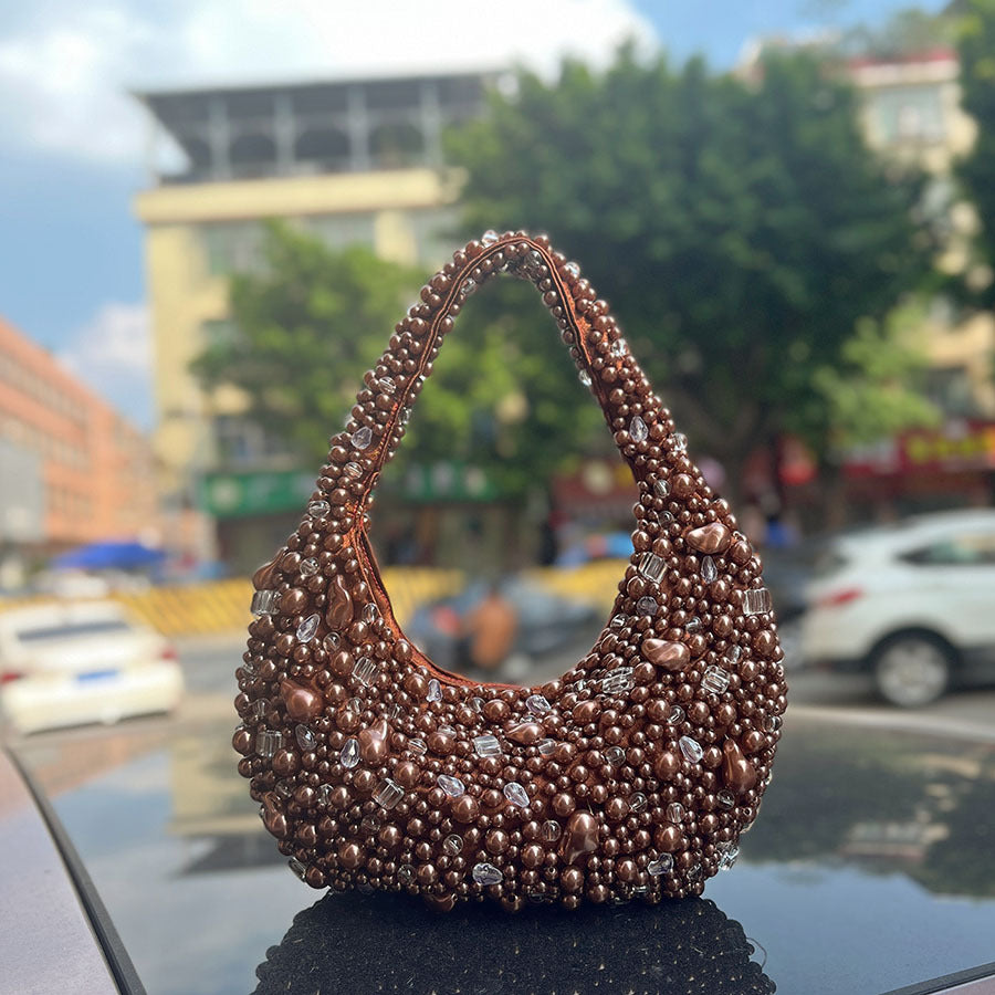 Sac Rond Tressé Perles Cristal Rétro