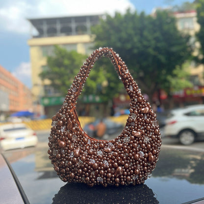 Sac Rond Tressé Perles Cristal Rétro