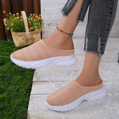 New Mesh Lazy Semi Slipper Casual Wedge Heels