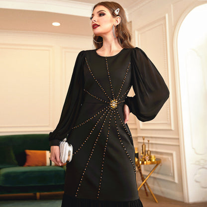 Black Stretch Trim Lantern Sleeve Drill