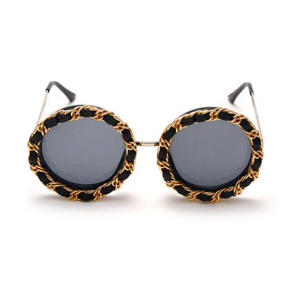 Double Woven Leather Chain Net Celebrity Street Shooting Props Sunglasses Glasses