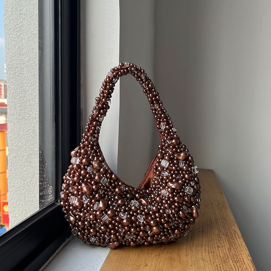 Sac Rond Tressé Perles Cristal Rétro
