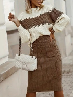 🟤 Tènèfa – Ensemble Pull Tricoté Femme Printemps/Automne