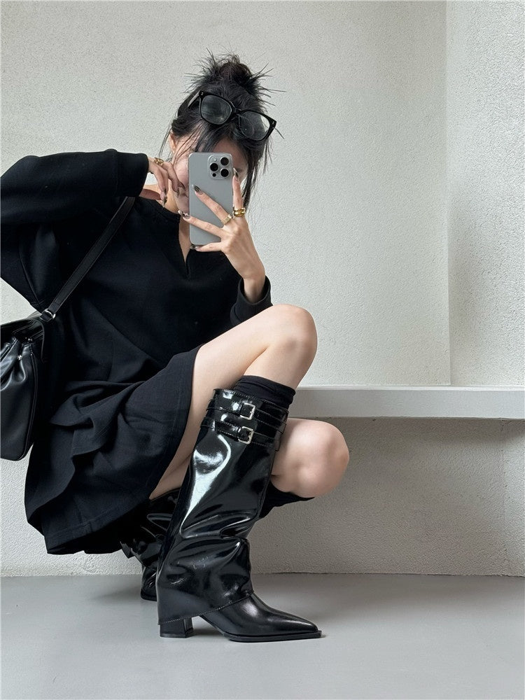 👢Tigane – Bottes Longues à Talon Carré et Bout Pointu