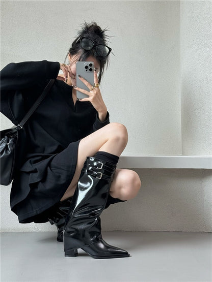 👢Tigane – Bottes Longues à Talon Carré et Bout Pointu