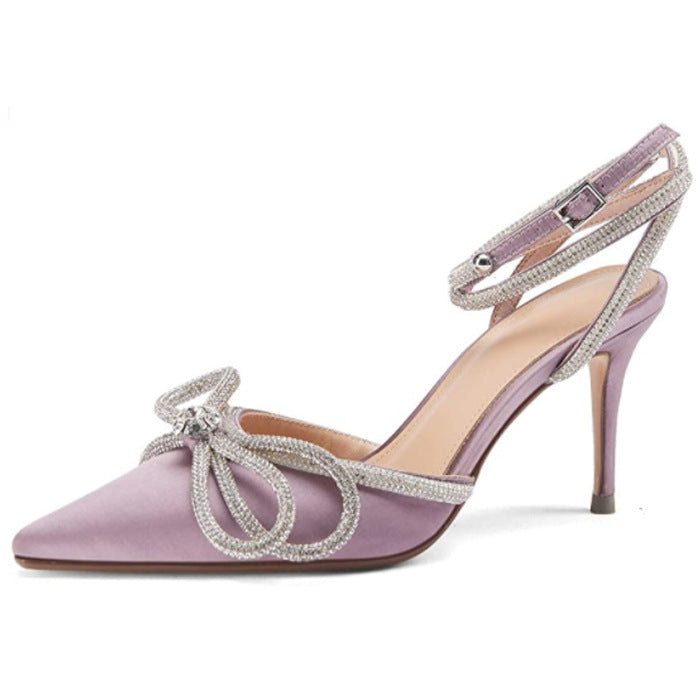 Sandales Strass Nœud Satin Bride Arrière
