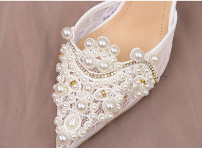 Escarpins Dentelle Perles Satin
