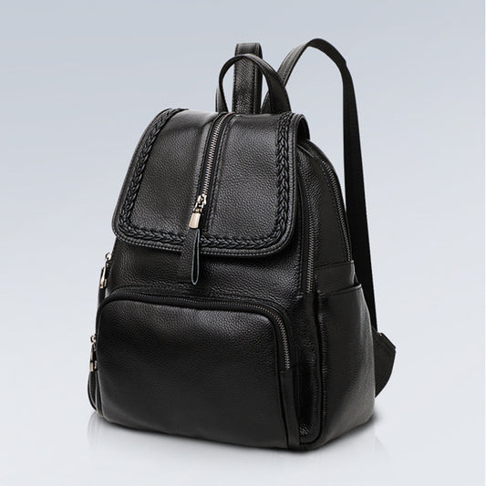 Street Trend Solid Color Leather Women's Backpack