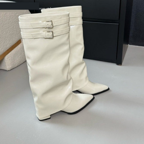 👢Tigane – Bottes Longues à Talon Carré et Bout Pointu